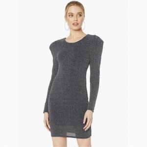 NWT BCBGeneration Party Dress Medium Black & Silver Puff Sleeve Bodycon Knit